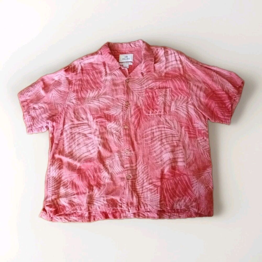 28 Palms Men's Silk Linen Hawaiian Camp Shirt Red Size XXL